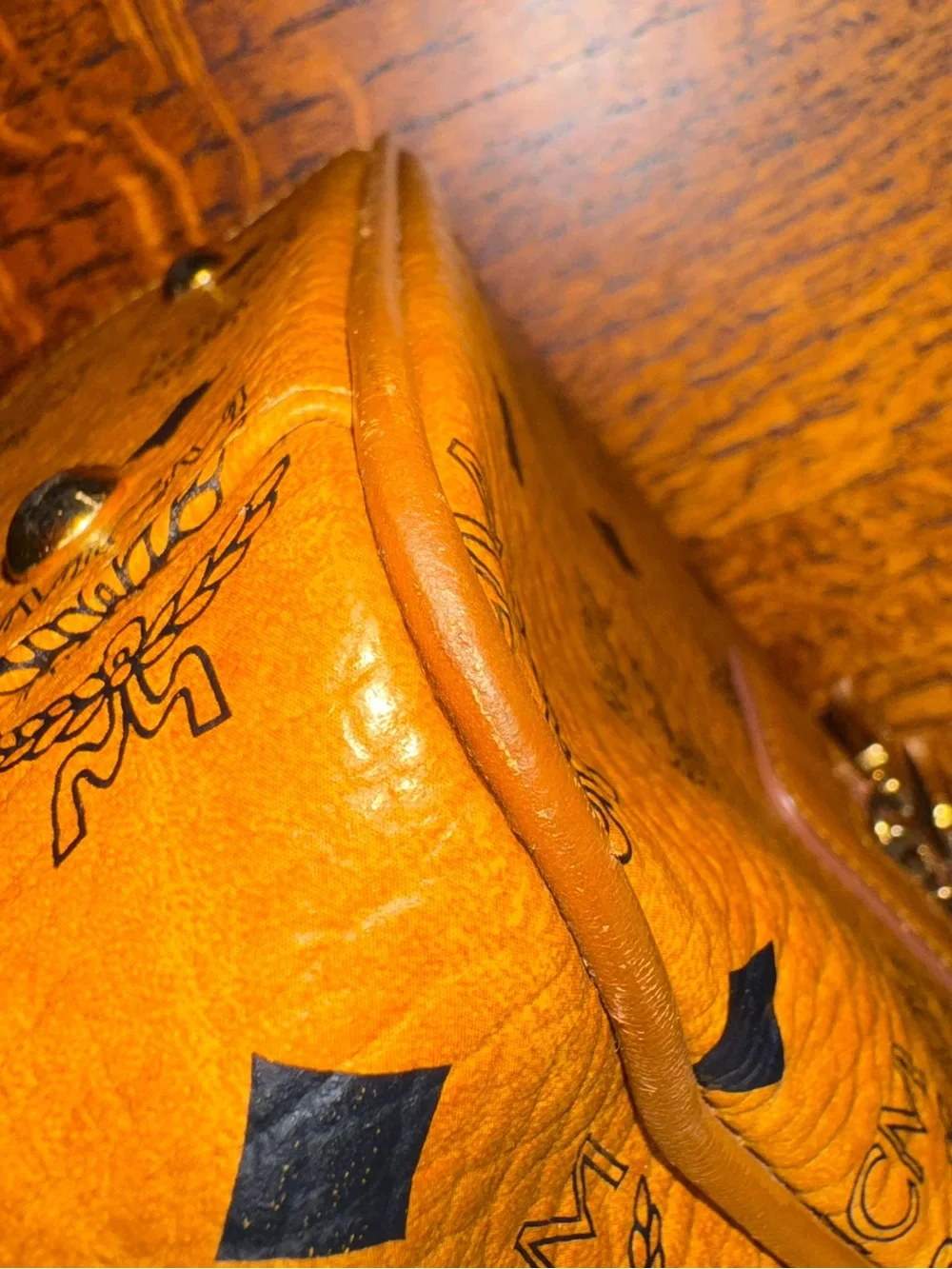MCM Cognac Visetos Boston Bag w/Front Pocket and COA